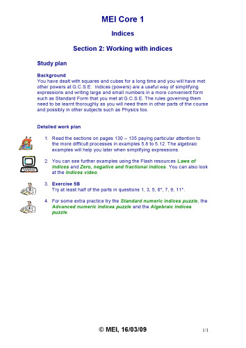 MEI C1 Study Resources Core1 Indices 2 Indices  