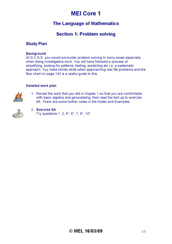 MEI C1 Study Resources Core1 The Language of Mathematics 1-2  