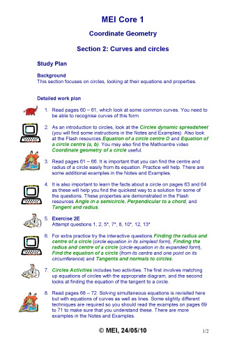 MEI C1 Study Resources Core1 Co-ordinate Geometry 2 Curves And Circles  
