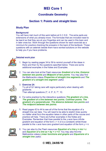 MEI C1 Study Resources Core1 Co-ordinate Geometry 1 Points and Straightlines REPACK DiRFiX  