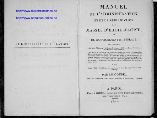 Manuel de ladministration et de la verification des masses dhabillement, et de harnachement et ferrage