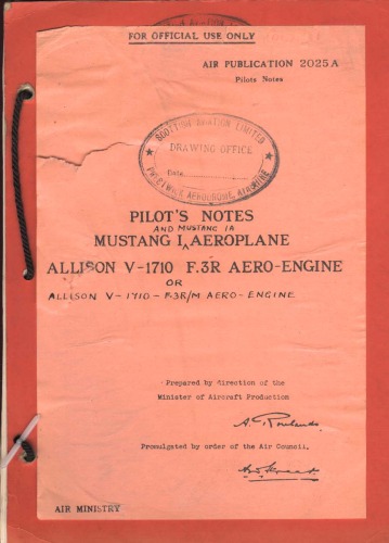 Pilots Notes - Mustang I - Allison V-1710 engine