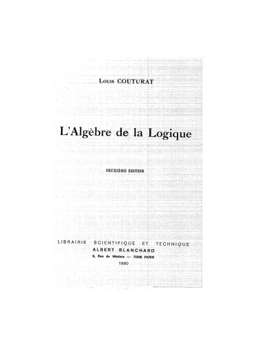 L'algèbre de la logique