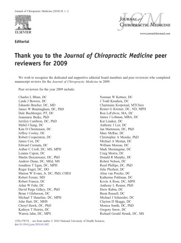 Journal of Chiropractic Medicine- Volume 9(1); March 2010