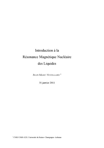 Introduction à la résonance magnétique nucléaire des liquides.  