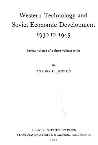 Western Technology & Soviet Economic Development: 1930-1945