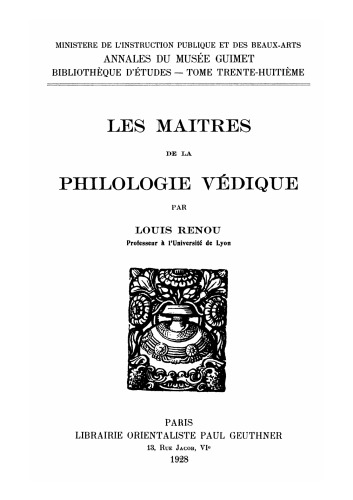 Les maitres de la philologie védique