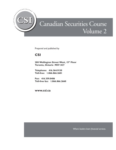 Canadian Securities Course - Volume II (2010)