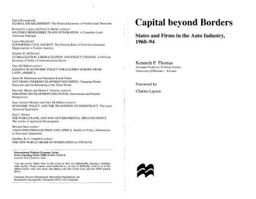 Capital Beyond Borders: States and Firms in the Auto Industry, 1960-94 (International Political Economy Series)