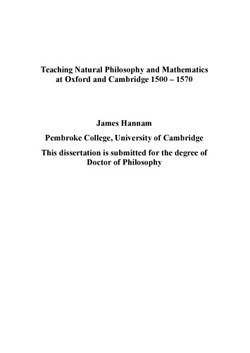 Teaching Natural Philosophy and Mathematics at Oxford and Cambridge 1500 – 1570