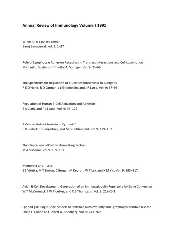 Annual Review of Immunology Volume 9 1991