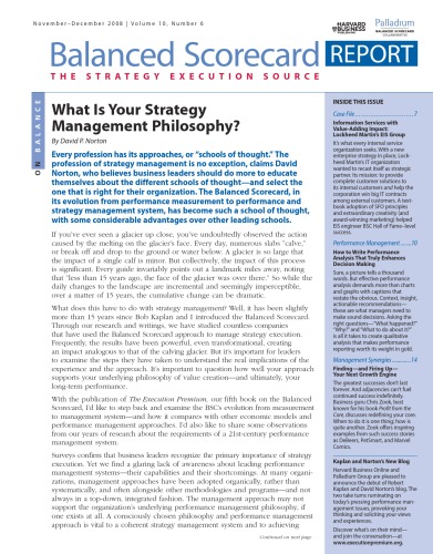 Balanced Scorecard Report - The Strategy Execution Source - Volume 10 Number 6 - Nov-Dec 2008    