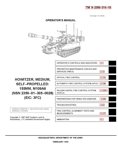 155-мм самоходная гаубица М109А6. TM 9-2350-314-10. Operator's manual.