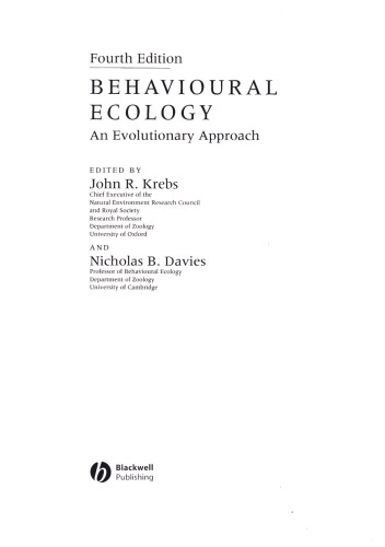 Behavioural Ecology: An Evolutionary Approach, 4th Edition