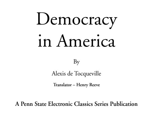 Democracy In America Volume 1