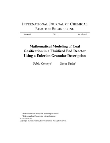 Coal Gasification Modeling in Fluidized Bed Reactors