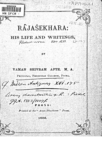 Râjaśekhara: His Life and Writings