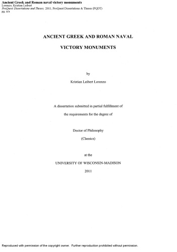 Ancient Greek and Roman naval victory monuments (Ph.D., University of Wisconsin, Madison, 2011)