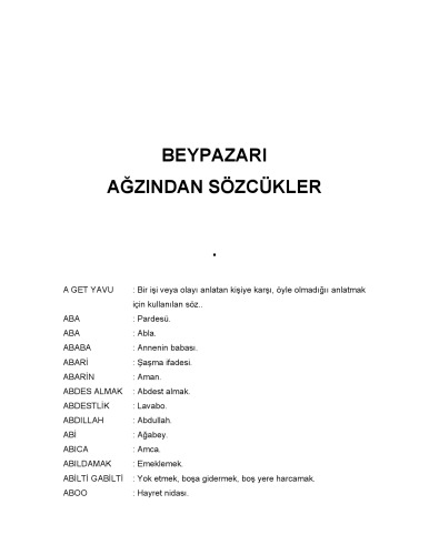 Beypazarı Ağzından Sözcükler