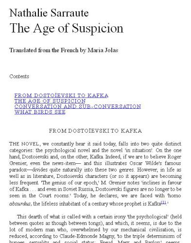 The Age of Suspicion: Essays on the Novel