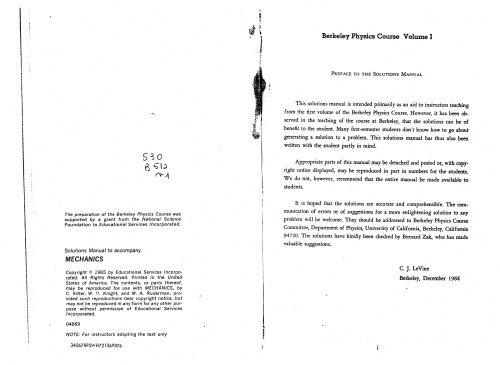 Mechanics (Berkeley Physics Course, Vol. 1) solution manual