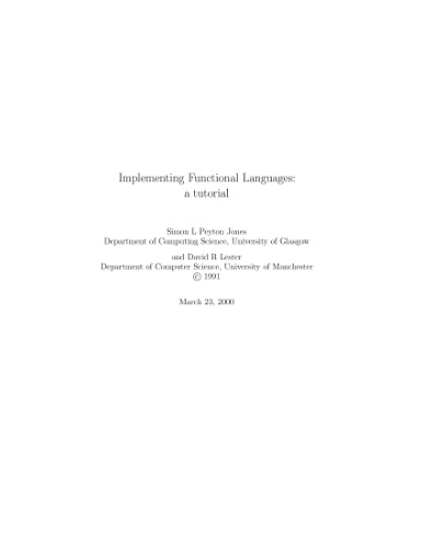 Implementing Functional Languages: a tutorial