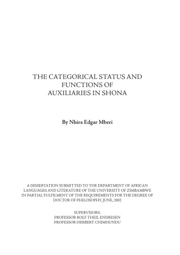 The Categorical Status and Functions of Auxiliaries in Shona