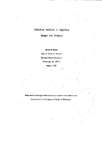 Statistical methods in algorithm design and analysis (thesis)