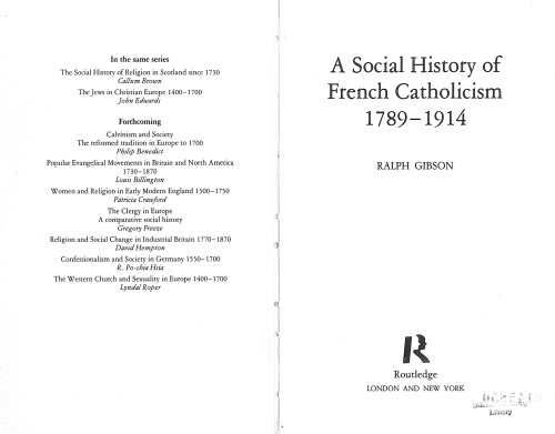Social History of French Catholicism, 1789-1914