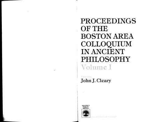 Proceedings of the Boston Area Colloquium in Ancient Philosophy []