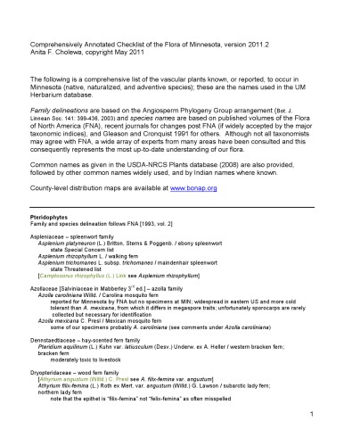 Comprehensively Annotated Checklist of the Flora of Minnesota, version 2011.2