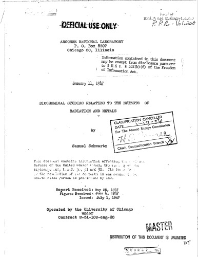 Biochemical Studies Relating to Effects of Radiation on Metals