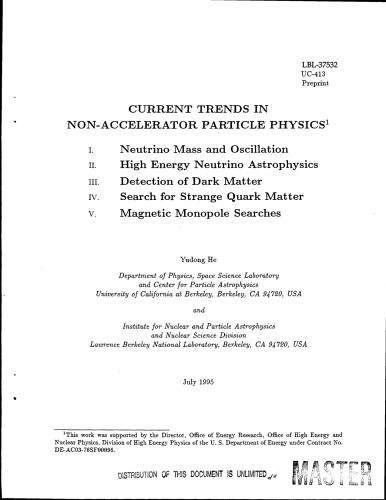 Current Trends in Non-Accelerator Particle Physics