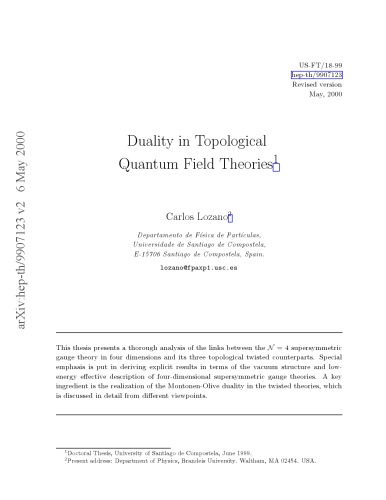 Duality in Topological Quantum Field Theories [thesis]