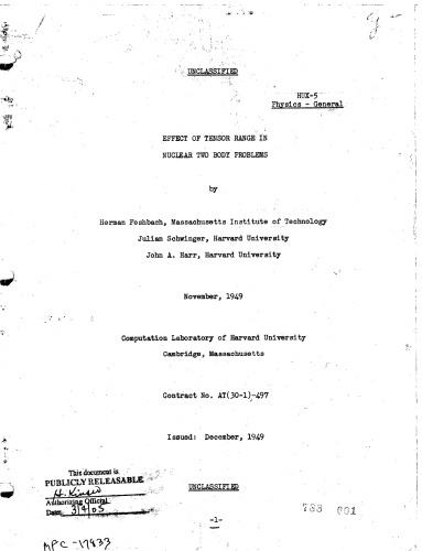 Effect of Tensor Range in Nuclear Two-Body Problems