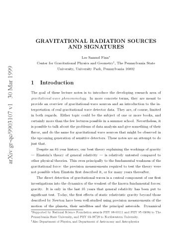 Gravitational Radiation Sources and Signatures [lectures]