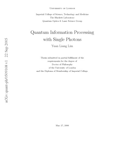 Quantum Information Processing with Single Photons [thesis]