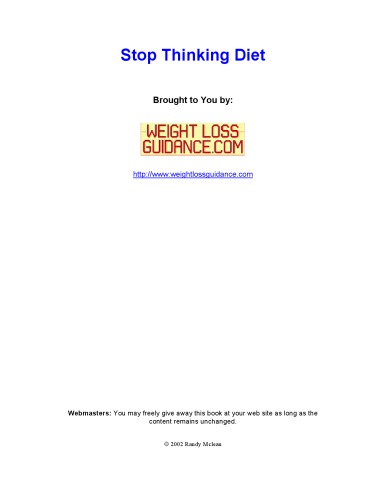 Stop Thinking Diet Weight Loss Guidance