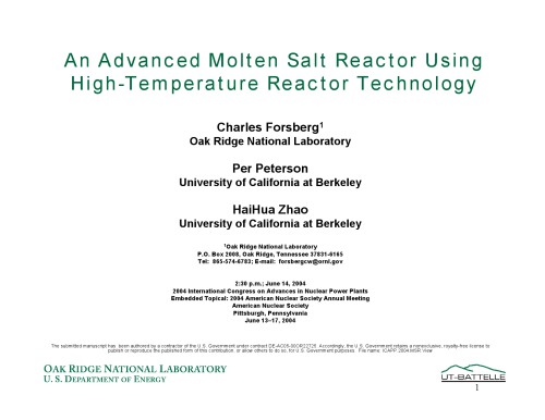 Advanced Molten-Salt Reactor Using High-Temperature Tech [pres. slides]