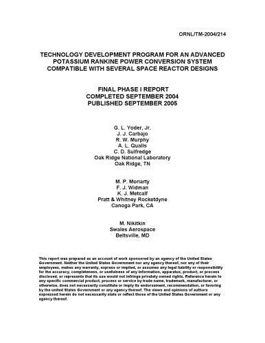 Advanced Potassium Rankine Power Conversion Sys [space reactor designs]