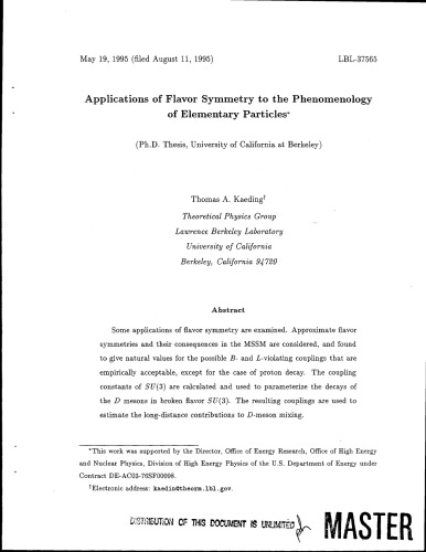 [Dissertation] Applications of Flavor Symmetry to Phenomenology of Elementary Particles