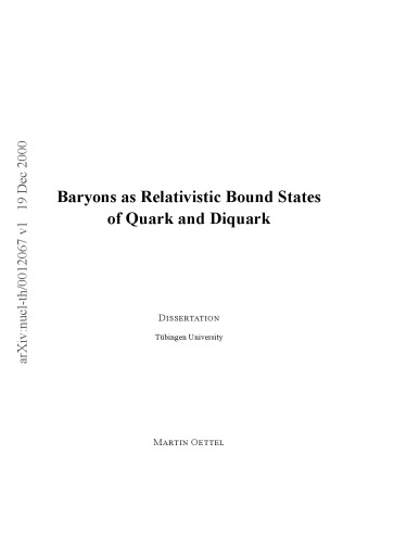 Baryons as Relativistic Bound States of Quark and Diquark [thesis]