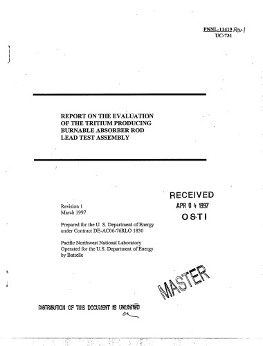 Eval of Tritium-Producing Burnable Absorber Rod Assy