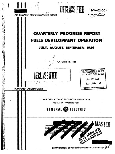 Fuels (nuclear) Development Operations [Jul-Sep 1959] [Declassified]