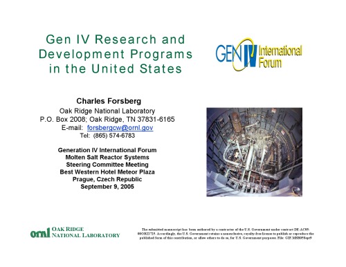 Gen IV Reactor R&D Programs in the US [pres. slides]