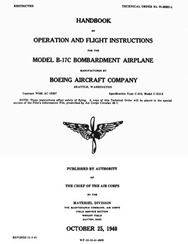 Handbook of Operation and Flight Instructions - B-17C Bomber (Boeing) [TO 01-20EC-1]