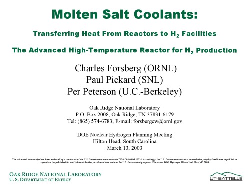 Molten Salt [reactor] Coolants [pres. slides]