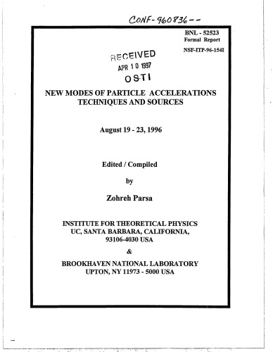 New Modes of Particle Acceleration [techniques, sources]