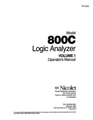 NICOLET 800C Logic Analyzer - Vol 1 (operators)