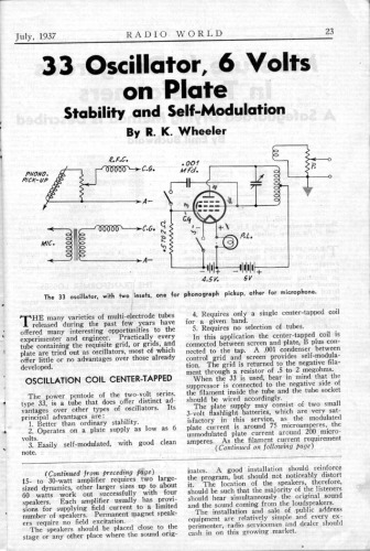 Oscillator, Type 33 Tube